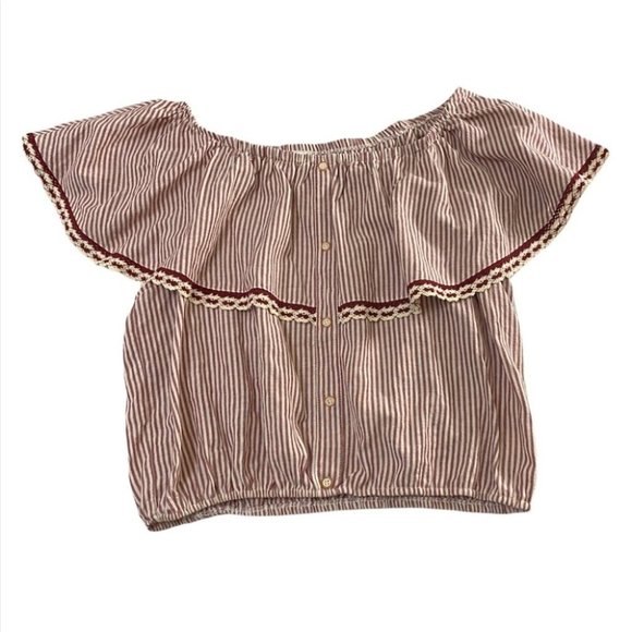 Striped Off-Shoulder Blouse - Red and White - Picture 1 of 8